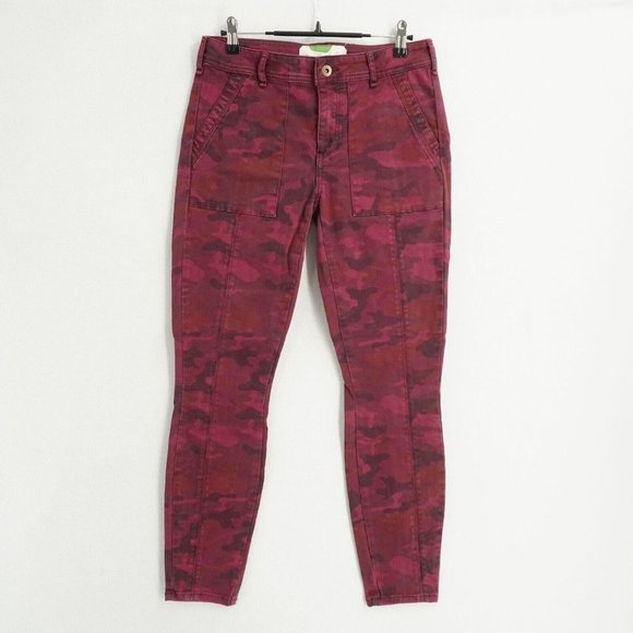 Anthropologie Womens Jeans Skinny Fit Maroon Purple Camouflage Stretchy Size 27 - Picture 1 of 10